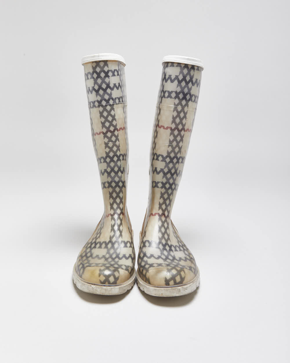 Vintage Y2K 00s Burberry Nova Check Women's Mid Calf Wellington Boots - UK3