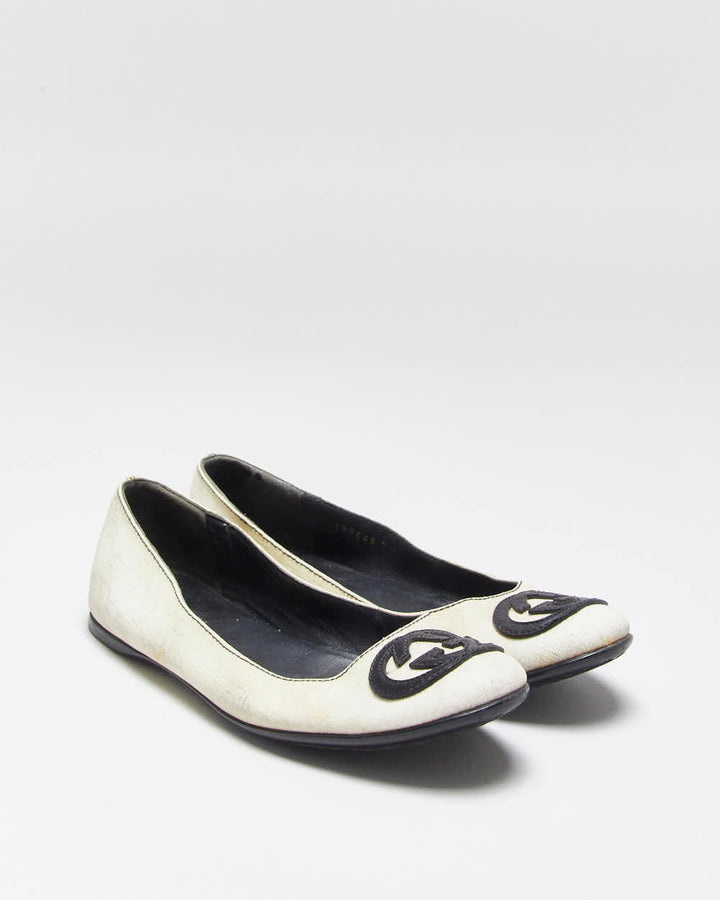 Vintage Y2K 00s Gucci Tom Ford Monogram GG Grained Leather Ballet Flats - UK2.5