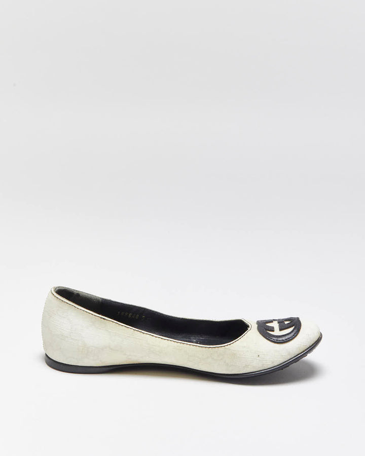 Vintage Y2K 00s Gucci Tom Ford Monogram GG Grained Leather Ballet Flats - UK2.5