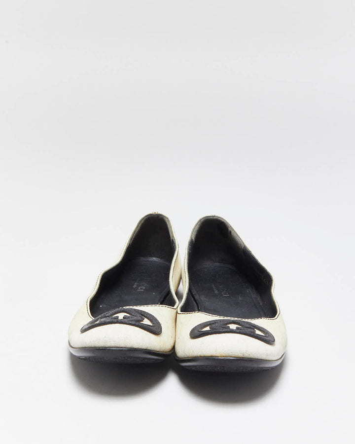 Vintage Y2K 00s Gucci Tom Ford Monogram GG Grained Leather Ballet Flats - UK2.5