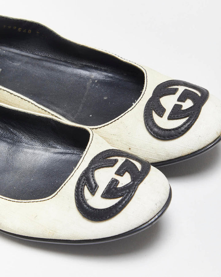 Vintage Y2K 00s Gucci Tom Ford Monogram GG Grained Leather Ballet Flats - UK2.5