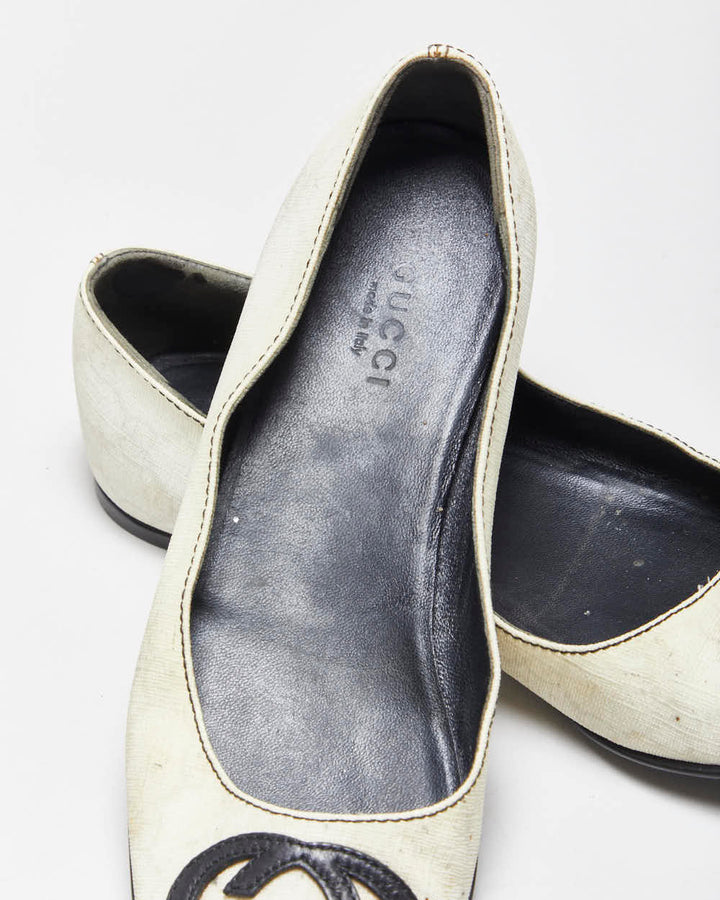 Vintage Y2K 00s Gucci Tom Ford Monogram GG Grained Leather Ballet Flats - UK2.5