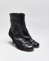 Fall2022 Valentino Garavani Women's Crystal-Embellished Stretch Leather &amp; Suede Mid Heel Sock Boots - UK4