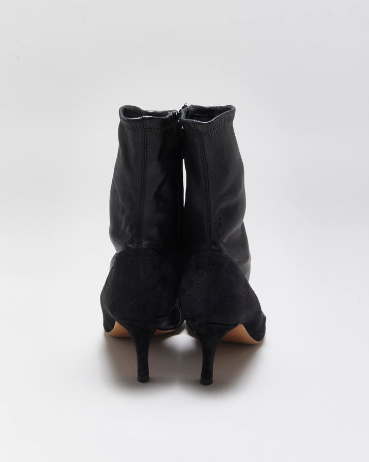 Fall2022 Valentino Garavani Women's Crystal-Embellished Stretch Leather & Suede Mid Heel Sock Boots - UK4