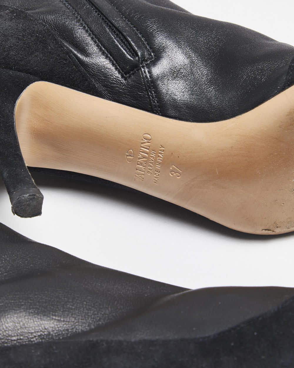 Fall2022 Valentino Garavani Women's Crystal-Embellished Stretch Leather &amp; Suede Mid Heel Sock Boots - UK4