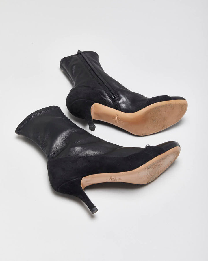 Fall2022 Valentino Garavani Women's Crystal-Embellished Stretch Leather & Suede Mid Heel Sock Boots - UK4