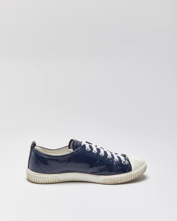 Vintage Y2K 00s Prada Sport Women's Royal Blue Patent Leather Low Top Trainers - UK4