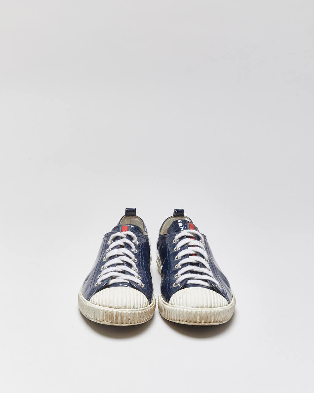 Vintage Y2K 00s Prada Sport Women's Royal Blue Patent Leather Low Top Trainers - UK4