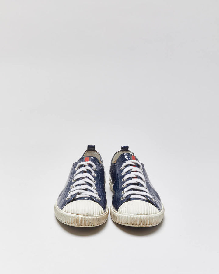 Vintage Y2K 00s Prada Sport Women's Royal Blue Patent Leather Low Top Trainers - UK4