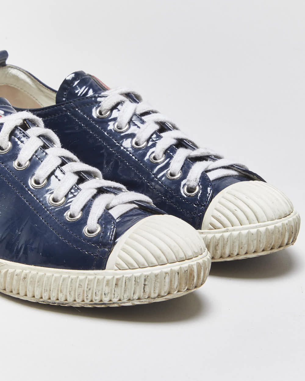Vintage Y2K 00s Prada Sport Women's Royal Blue Patent Leather Low Top Trainers - UK4