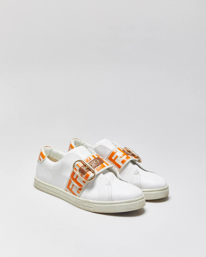 2022 Fendi Signature FF Monogram Strap Buckle Leather Women's Low Top Trainers - UK5.5