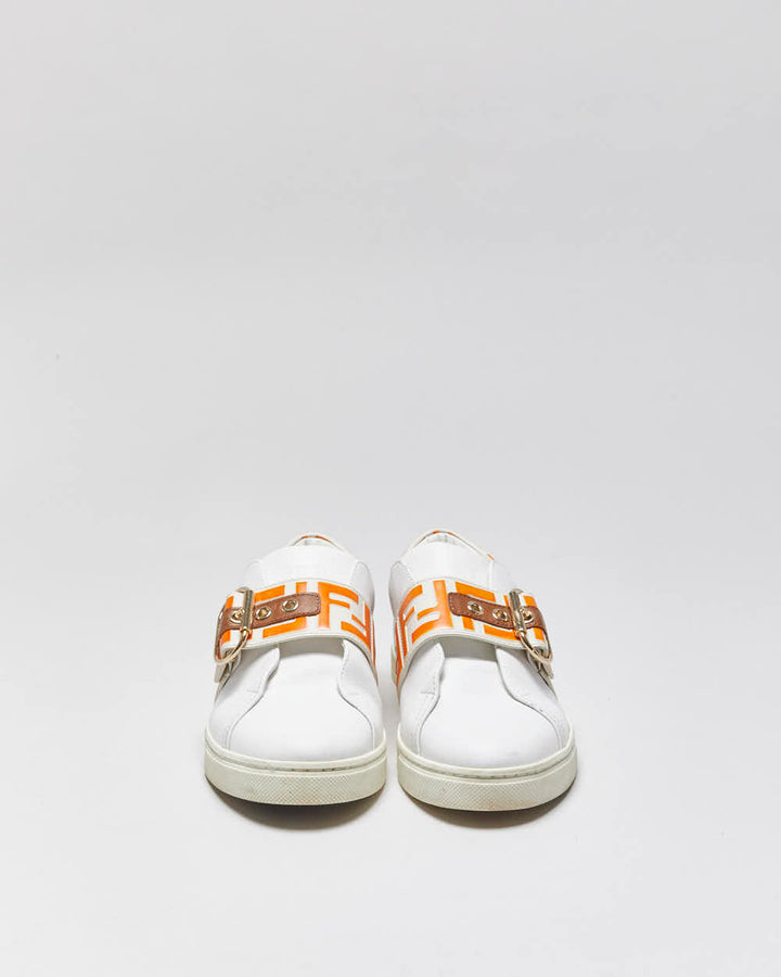 2022 Fendi Signature FF Monogram Strap Buckle Leather Women's Low Top Trainers - UK5.5