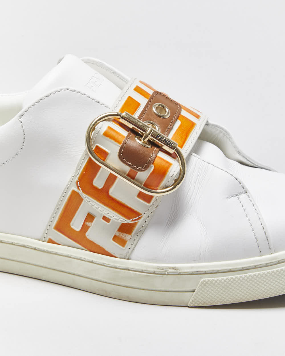 2022 Fendi Signature FF Monogram Strap Buckle Leather Women's Low Top Trainers - UK5.5
