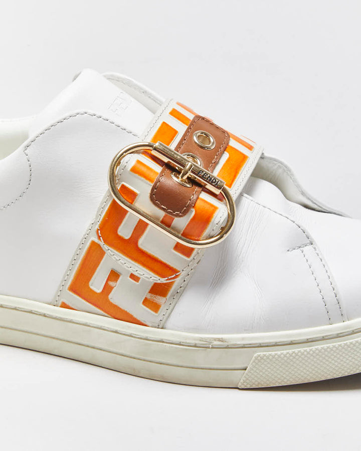 2022 Fendi Signature FF Monogram Strap Buckle Leather Women's Low Top Trainers - UK5.5