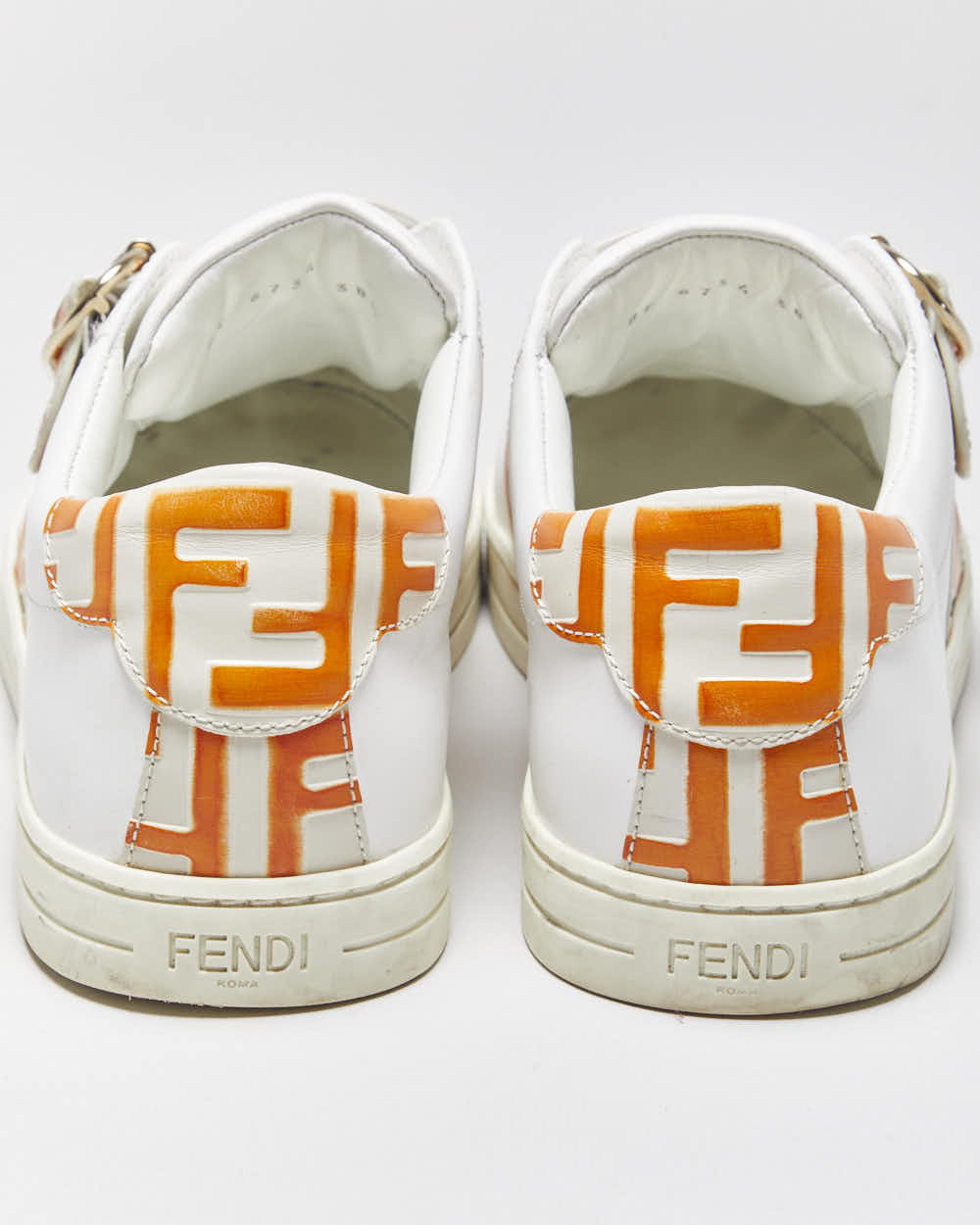 2022 Fendi Signature FF Monogram Strap Buckle Leather Women's Low Top Trainers - UK5.5