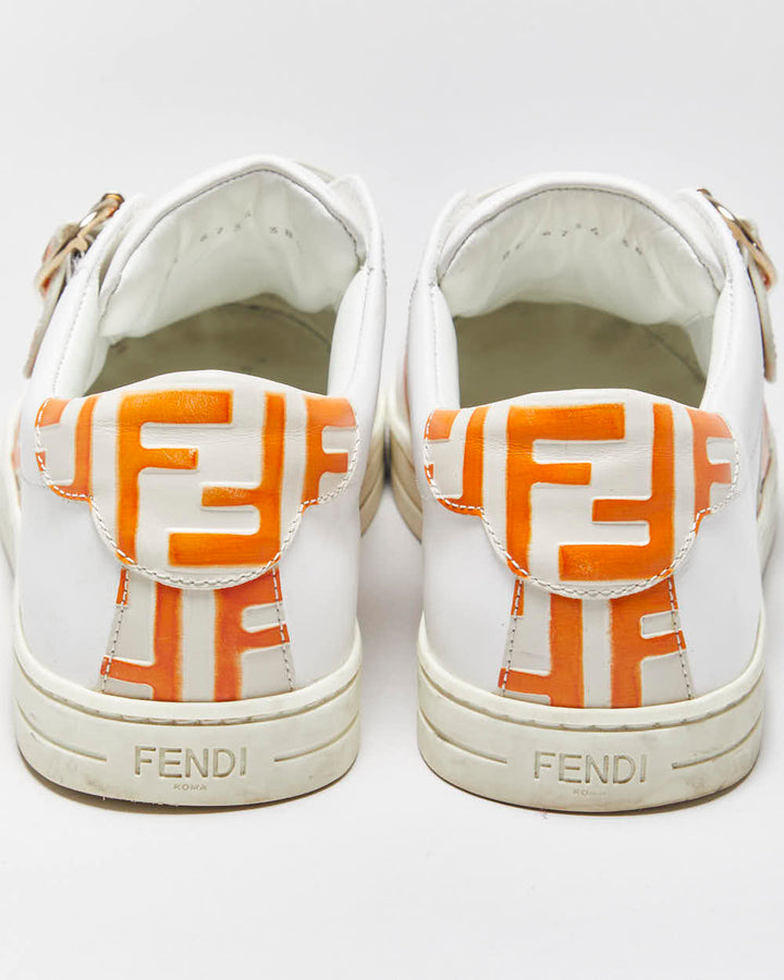 2022 Fendi Signature FF Monogram Strap Buckle Leather Women's Low Top Trainers - UK5.5