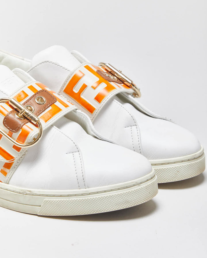 2022 Fendi Signature FF Monogram Strap Buckle Leather Women's Low Top Trainers - UK5.5