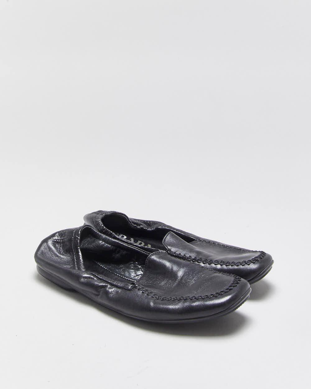 Vintage Y2K 00s Prada Women's Calfskin Leather Slip On Scrunch Loafers - UK3