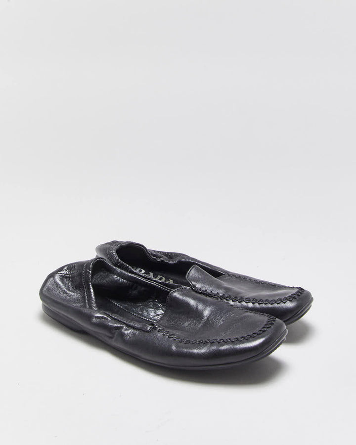 Vintage Y2K 00s Prada Women's Calfskin Leather Slip On Scrunch Loafers - UK3