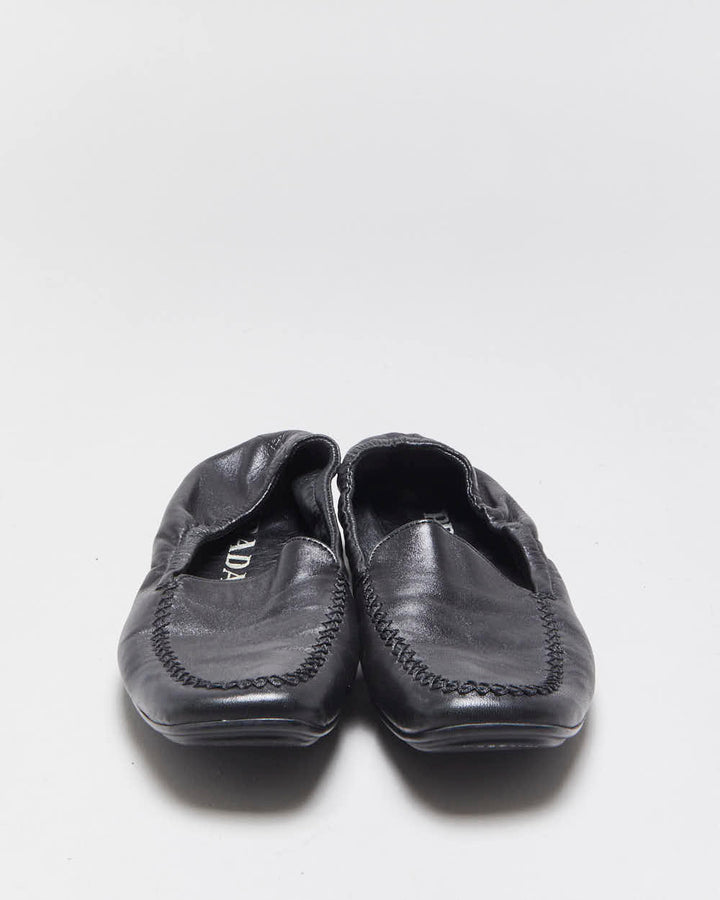 Vintage Y2K 00s Prada Women's Calfskin Leather Slip On Scrunch Loafers - UK3