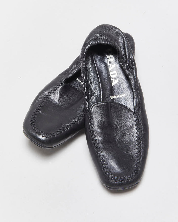 Vintage Y2K 00s Prada Women's Calfskin Leather Slip On Scrunch Loafers - UK3