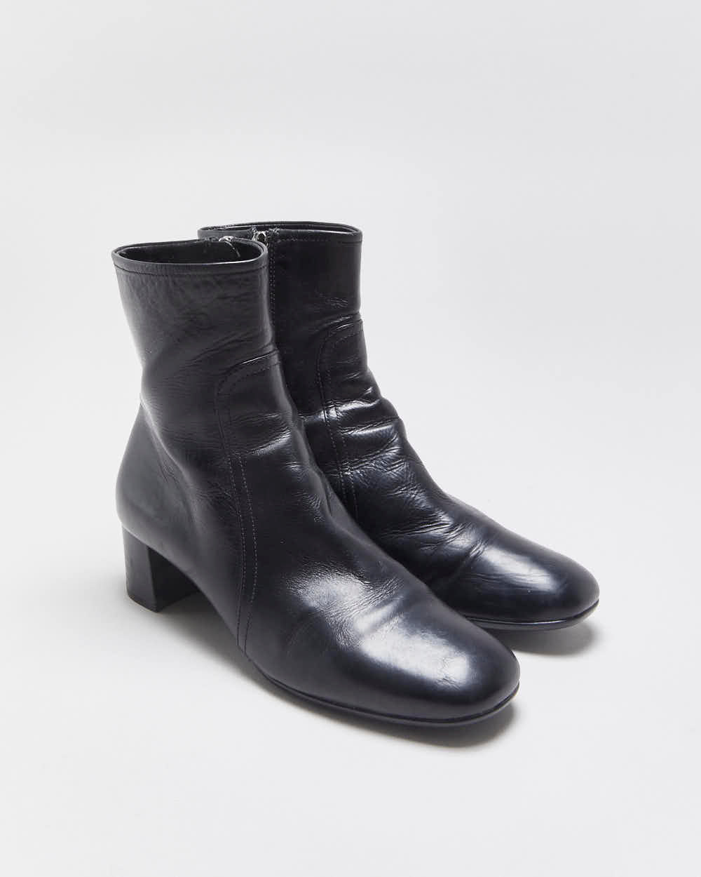 Vintage Y2K 00s Prada Women's Leather Low Heel Ankle Boots - UK3.5