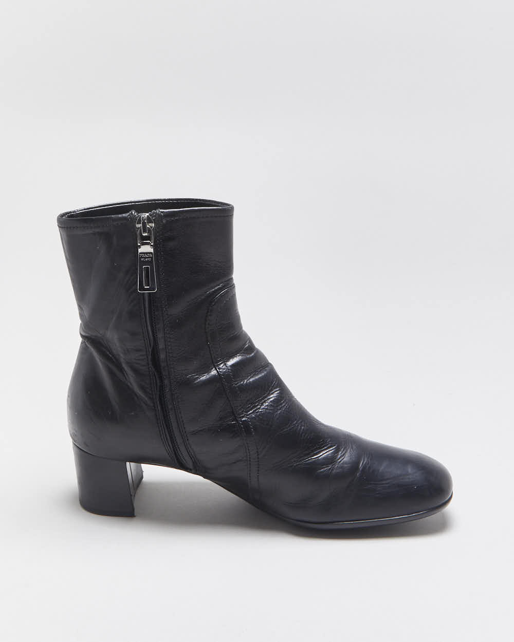 Vintage Y2K 00s Prada Women's Leather Low Heel Ankle Boots - UK3.5