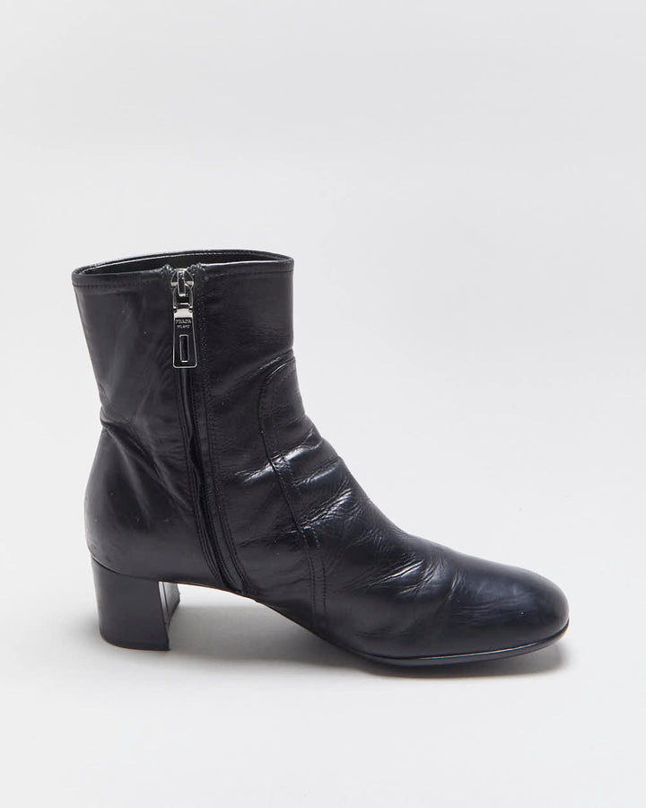 Vintage Y2K 00s Prada Women's Leather Low Heel Ankle Boots - UK3.5