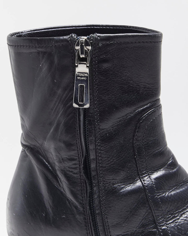 Vintage Y2K 00s Prada Women's Leather Low Heel Ankle Boots - UK3.5