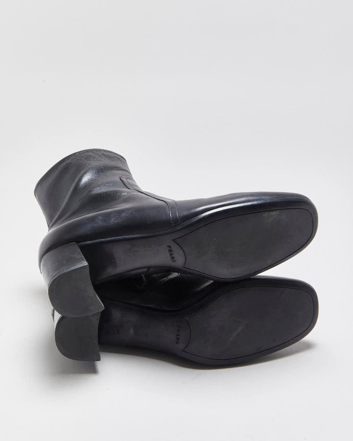 Vintage Y2K 00s Prada Women's Leather Low Heel Ankle Boots - UK3.5