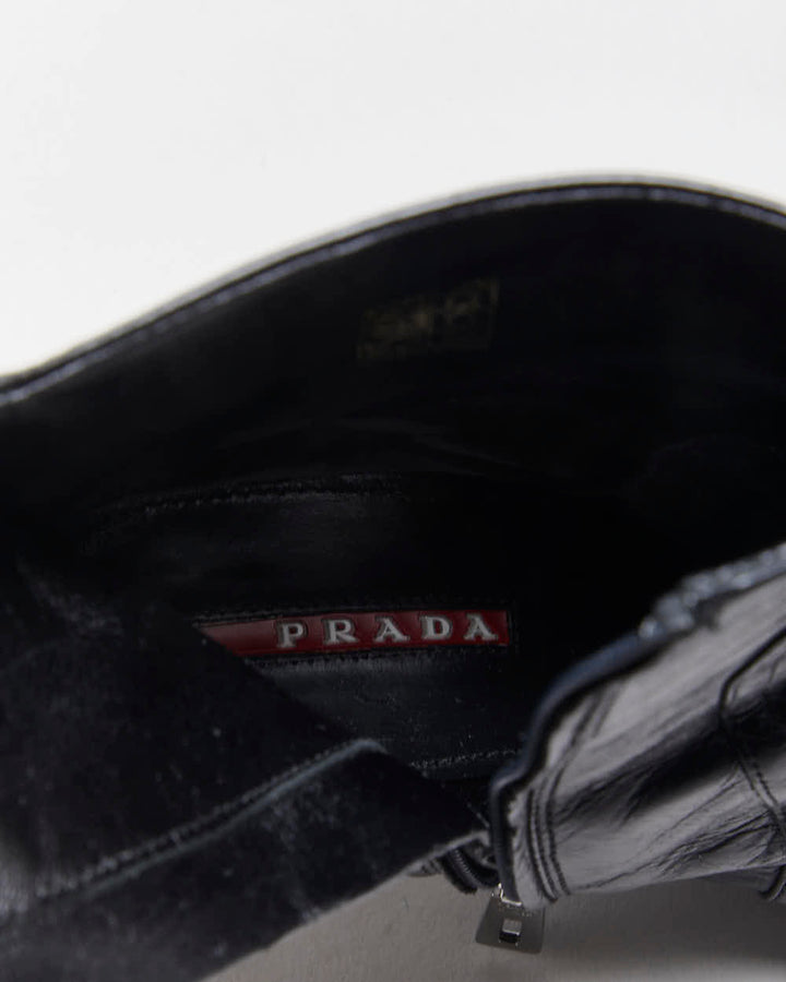 Vintage Y2K 00s Prada Women's Leather Low Heel Ankle Boots - UK3.5