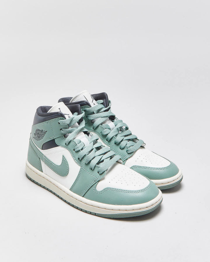 DS 2023 Nike Air Jordan 1 Mid 'Jade Smoke ' Women's Leather Trainers - UK4