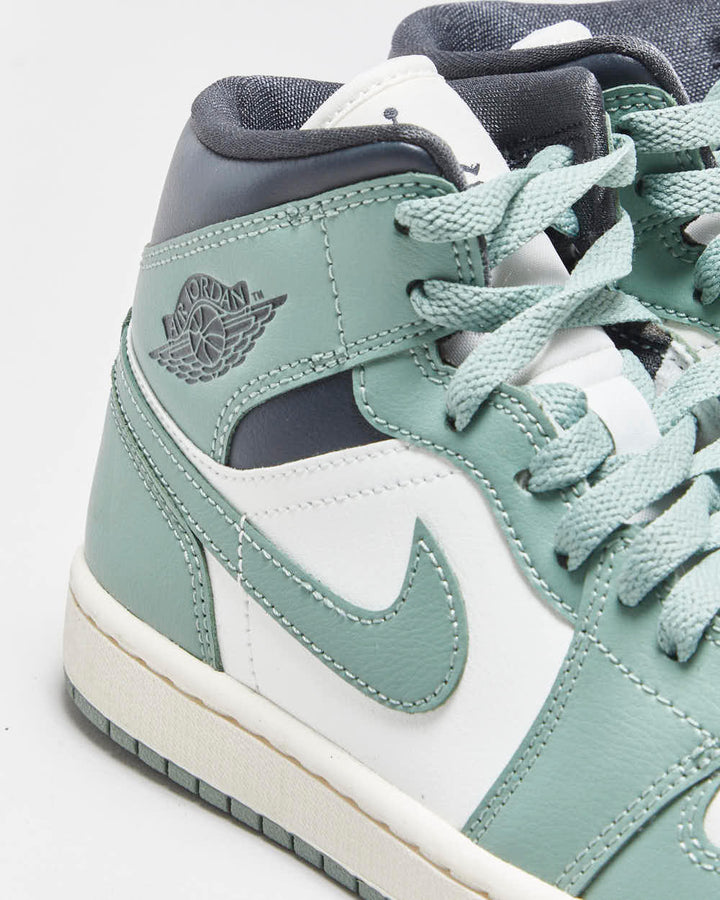 DS 2023 Nike Air Jordan 1 Mid 'Jade Smoke ' Women's Leather Trainers - UK4