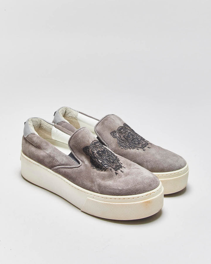 Kenzo Tiger Grey Suede Women's Platform Slip-On Trainers - UK5