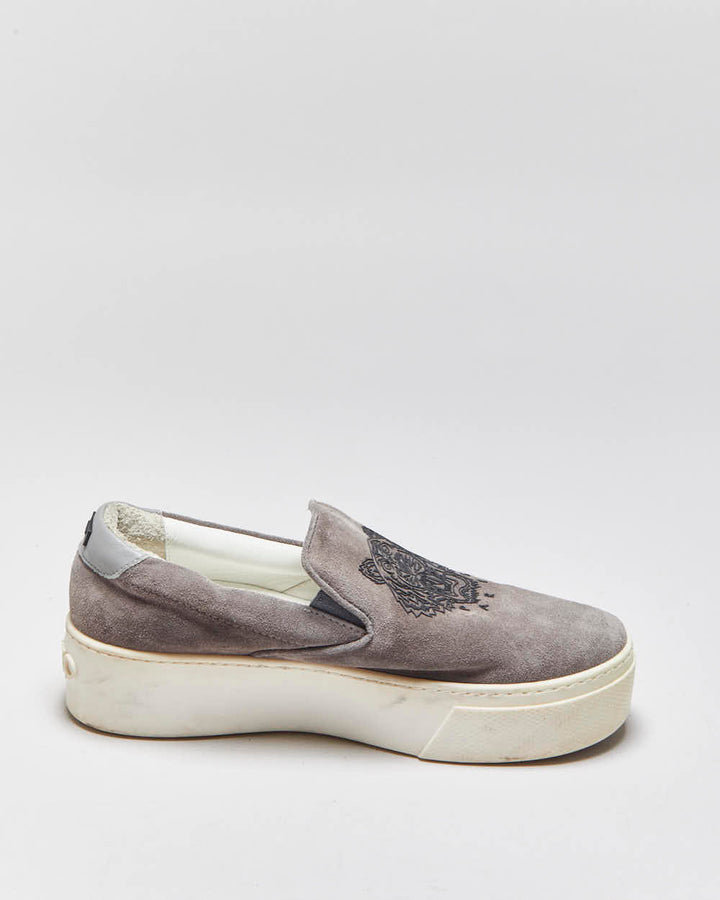 Kenzo Tiger Grey Suede Women's Platform Slip-On Trainers - UK5