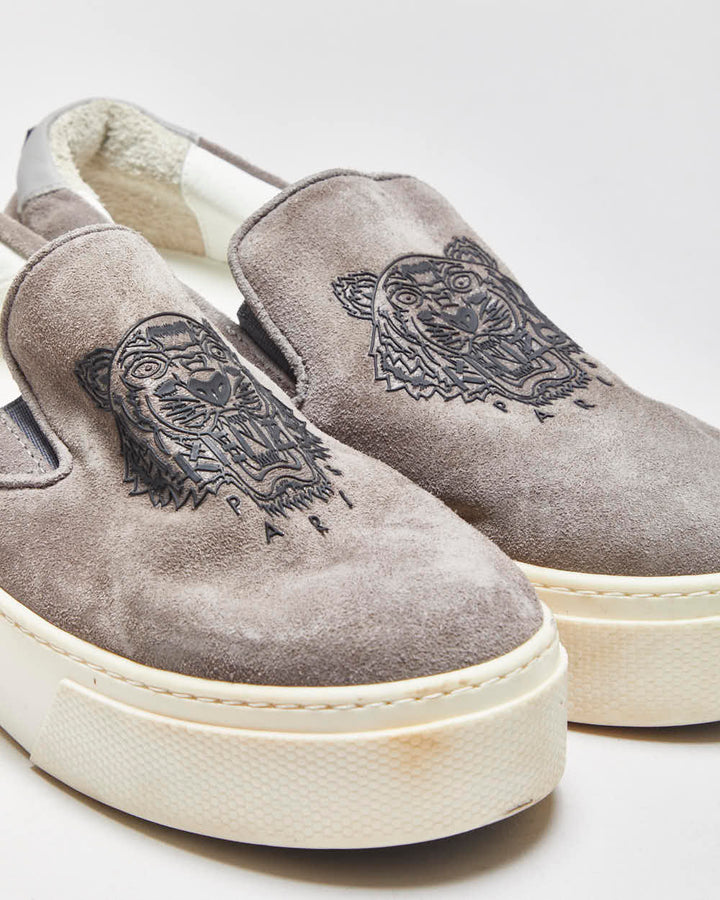 Kenzo Tiger Grey Suede Women's Platform Slip-On Trainers - UK5