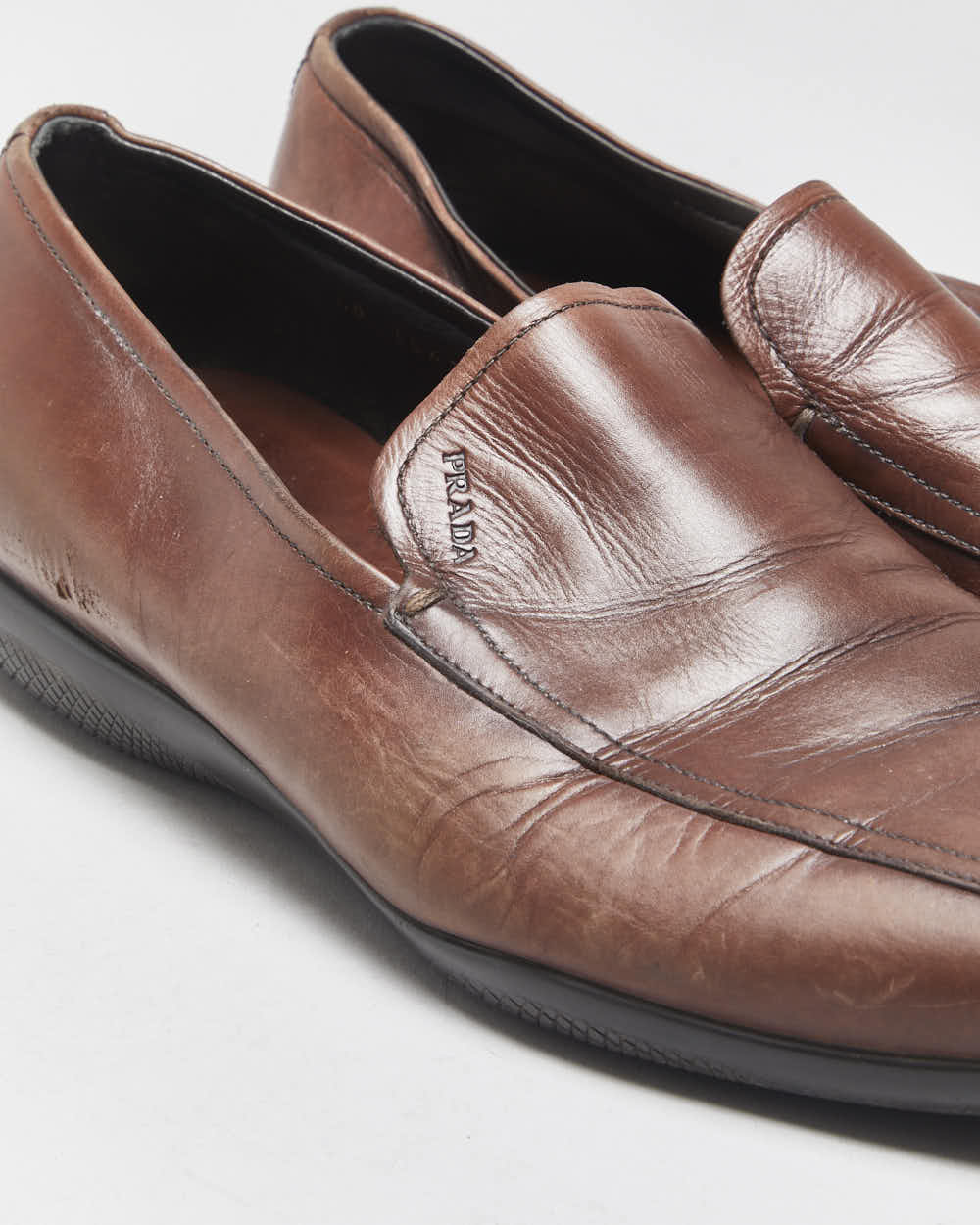 Vintage Y2K 00s Prada Luna Rossa Women's Leather Square-Toe Loafers - UK5.5