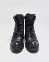 AW2020 Prada Women's Black Leather Lace Up Block Heel Combat Ankle Boots - UK2