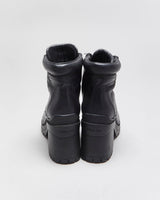 AW2020 Prada Women's Black Leather Lace Up Block Heel Combat Ankle Boots - UK2