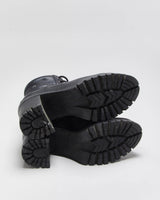 AW2020 Prada Women's Black Leather Lace Up Block Heel Combat Ankle Boots - UK2
