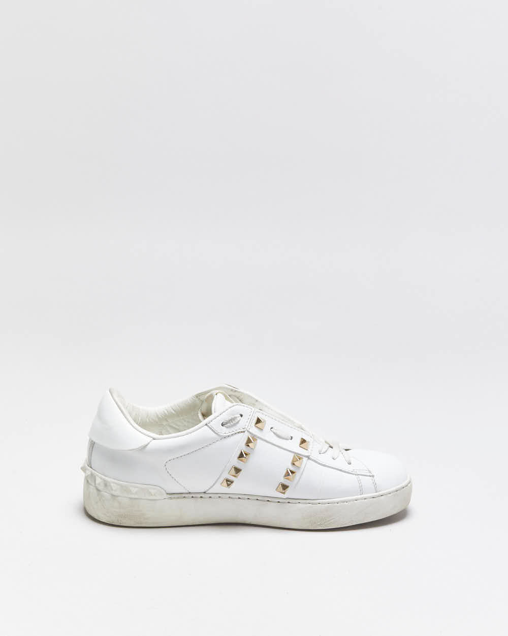 2022 Valentino Rockstud Untitled Women's Calfskin Leather Embellished Low Trainers - UK5