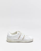 2022 Valentino Rockstud Untitled Women's Calfskin Leather Embellished Low Trainers - UK5