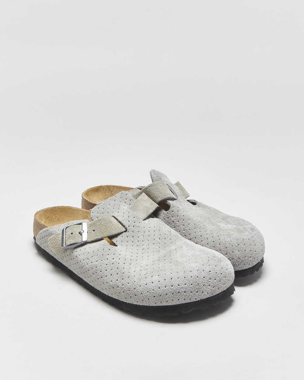 DS Birkenstock Boston Dotted Stone Coin Embossed Grey Suede Women's Clogs - UK6