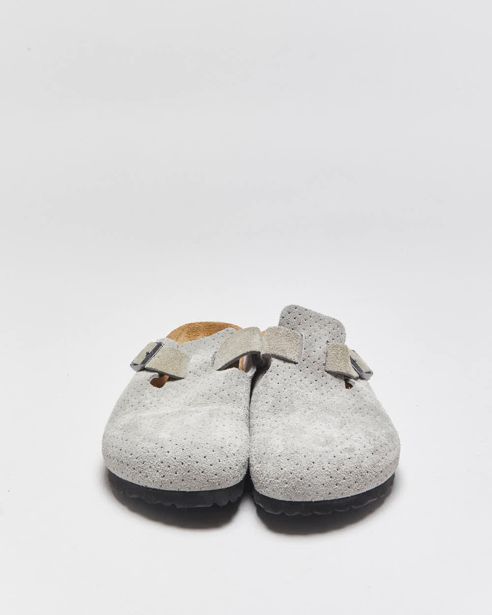 DS Birkenstock Boston Dotted Stone Coin Embossed Grey Suede Women's Clogs - UK6