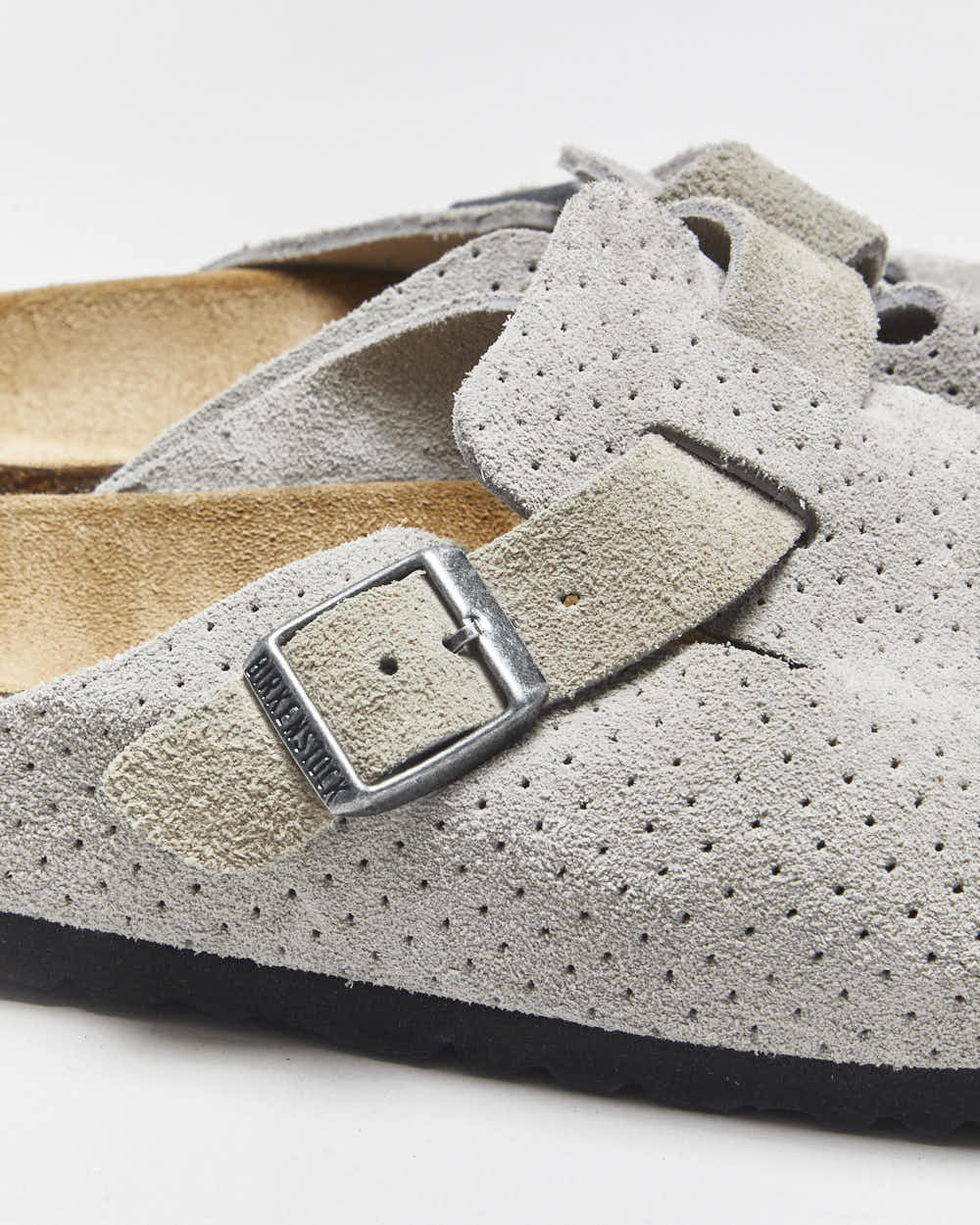 DS Birkenstock Boston Dotted Stone Coin Embossed Grey Suede Women's Clogs - UK6
