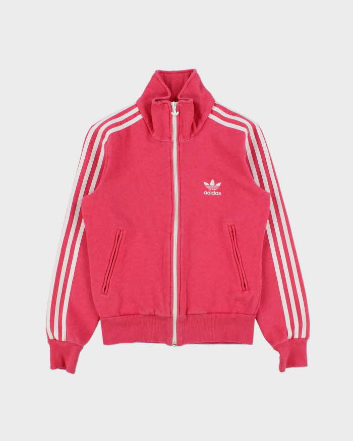 Vintage Adidas Originals Women's Hot Pink Trefoil Zip-Up Track Sweatshirt - S