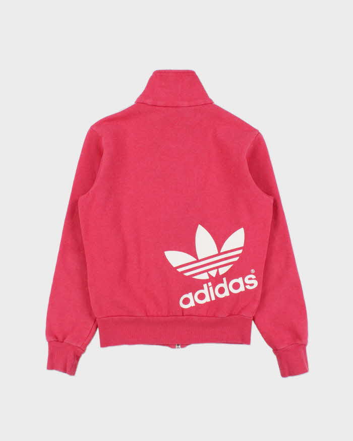 Vintage Adidas Originals Women's Hot Pink Trefoil Zip-Up Track Sweatshirt - S