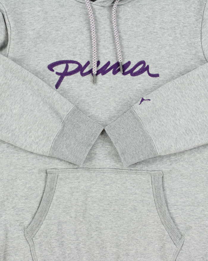 Vintage Puma Grey Marl Women's Midweight Embroidered Pullover Hoodie - XL