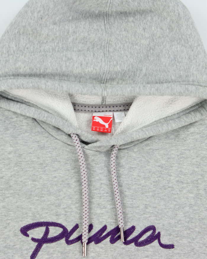 Vintage Puma Grey Marl Women's Midweight Embroidered Pullover Hoodie - XL