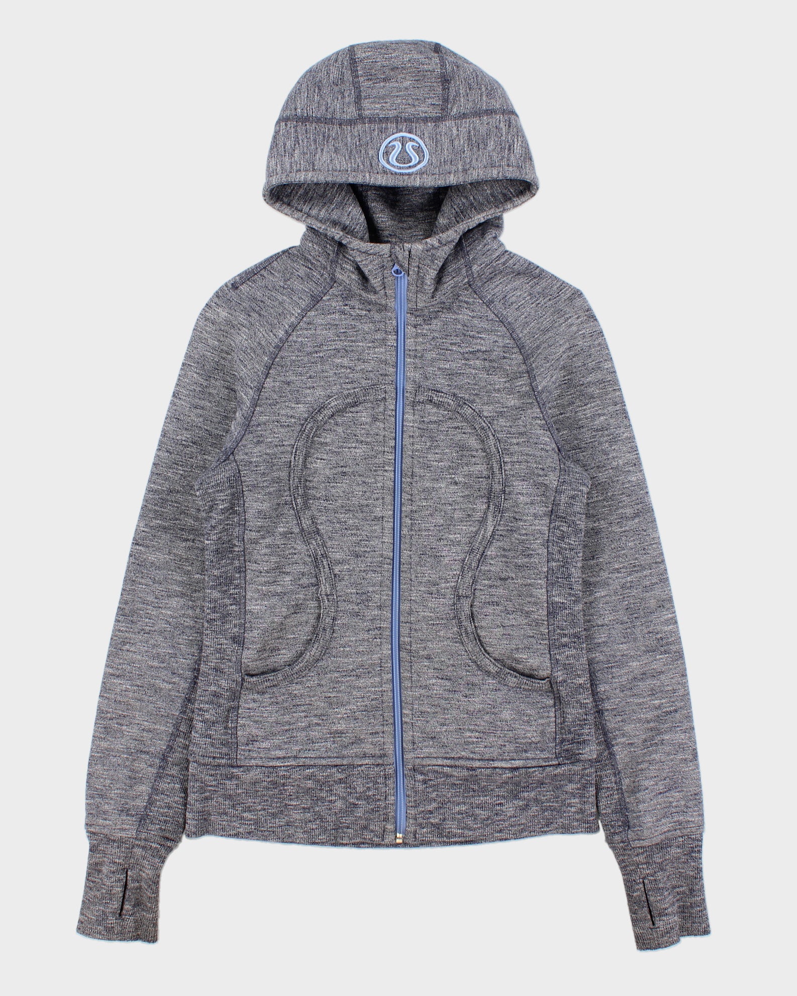 Vintage Lululemon Grey Marl Women's Heavyweight Full-Zip Scuba Hoodie - S
